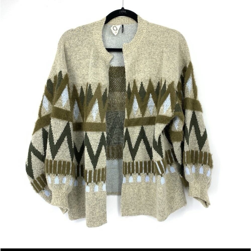 Anthropologie Akemi + Kin Tribal Print Cardigan Sweater Beige Green Womens O/S